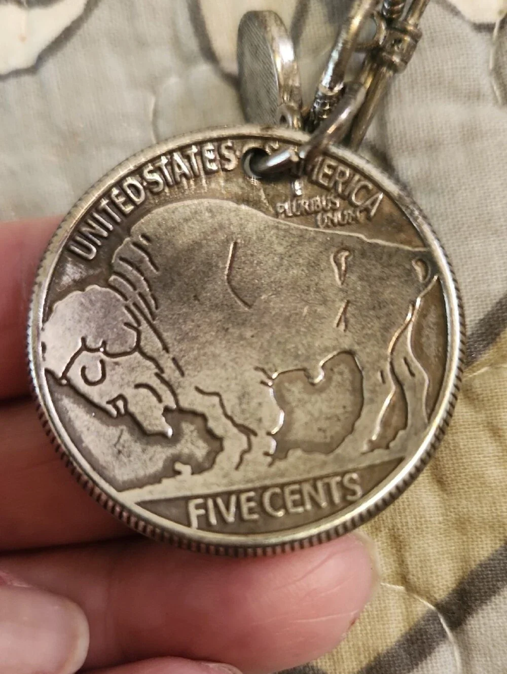 Boutique White Pearl Necklace with Buffalo Nickel Pendant